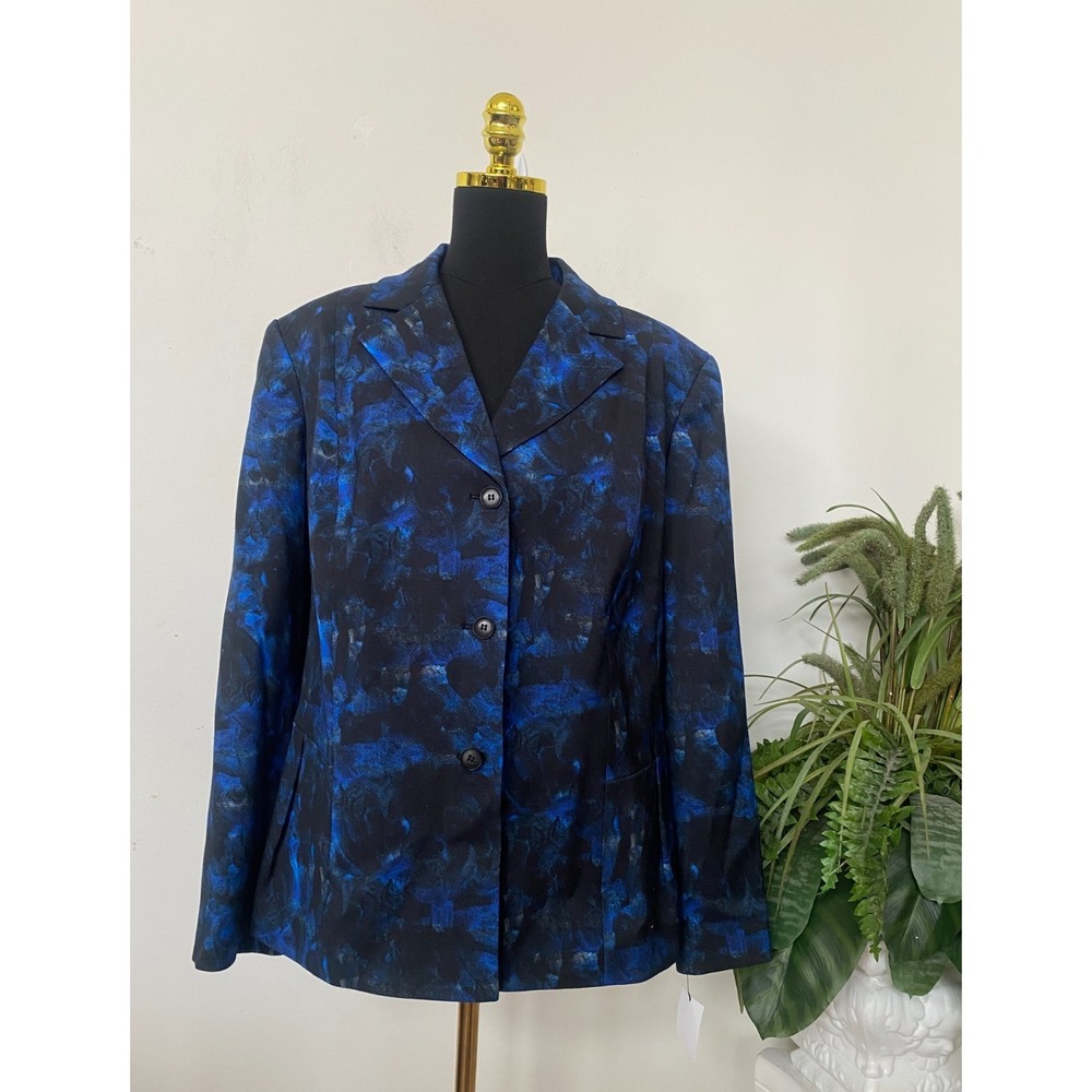 NWT Lafayette 148 New York Blue Assorted Wool Blazer Jacket Size 18W, MSRP $598